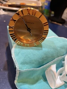 Tiffany & Co Brass "Atlas" Desktop Clock w/ Roman Numerals Swiss, Manual w. Box - Picture 1 of 9