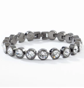 💎Bracciale Cristallo Touchstone Trasparente 7 1/4” Placcatura Ematite Nuovo Condizione - Foto 1 di 11