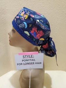 Jellyfish & Coral Women's Ponytail Surgical Scrub Hat/Cap Handmade - Picture 1 of 8