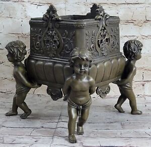 French Victorian Bronze Planter Centerpiece Cherubs Mythical Sculpture Decor
