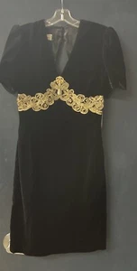 Vintage Scott McClintock schwarz Samt und Gold Detail Spitze Kleid Gr. 10 - Bild 1 von 7