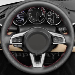Cubierta de volante de cuero PU negro personalizado puntada en la cubierta para Mazda MX-5 2015-2020 - Imagen 1 de 11