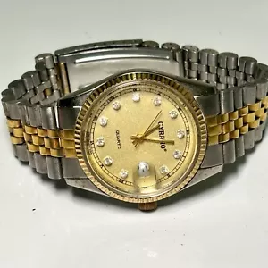 NICE Cyrano Quartz Watch Men’s Gold Silver Tone Date Stainless Steel 7.5” - Picture 1 of 6
