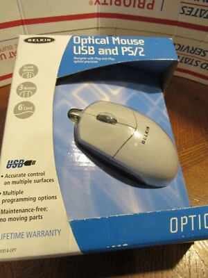 Belkin 3-Button Optical Mouse w/Scroll Wheel - USB/PS2 6 ft cord New in Box - Image 1 of 4
