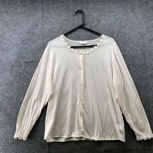 Hanro Of Switzerland Sleep Shirt Womens L Long Sleeve Cotton Button Front Beige - Picture 1 of 10