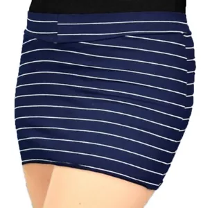 Navy Blue Striped Mini Skirt – Stretch Knit Comfort – Crossdresser & Transgender - Picture 1 of 2