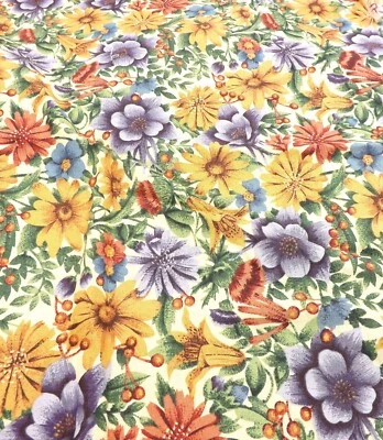 Henry Glass Possibilities Fabric 2/3 Yard Floral Flowers Blue Purple Gold Red - Image 1 of 4