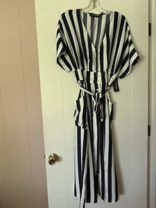 Women’s Gabrielle Union Dress New Size L Stunning Navy Blue Stripe Button down - Picture 1 of 3