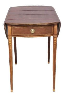 Baker Furniture Mahogany Pembroke Table Drop Leaf Table Bellflower Inlays - Image 1 of 4