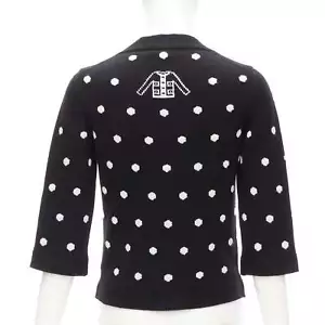 CHANEL 08A 100% cashmere silver embellished black polka dot cardigan FR34 XS - Picture 1 of 9