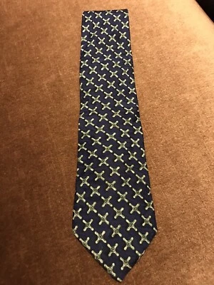 Corbata de cuello para hombre Guy Laroche Couture 100 % seda azul marino, verde y beige estampada usada en excelente estado Foto 1 de 4