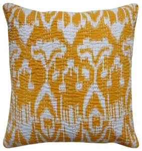 Funda de cojín de algodón Ikat Kantha india hecha a mano sofá almohadas estuche decoración - Imagen 1 de 2