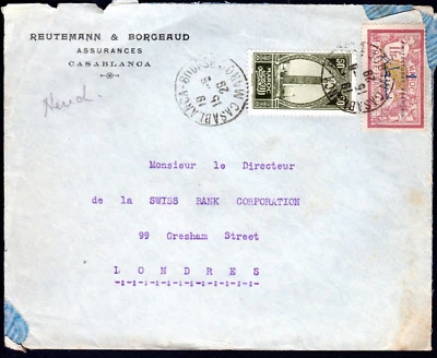 1929 Morocco Maroc Reutemann & Borgeaud Assurances CASABLANCA Postal Cover - Image 1 of 2
