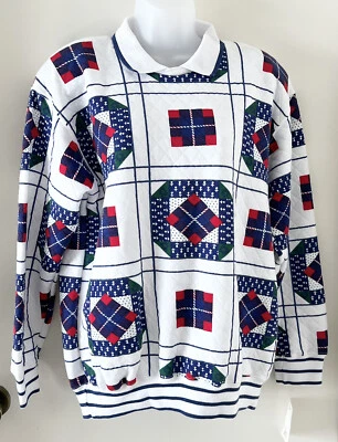 NUEVO CON ETIQUETAS Jason Maxwell Talla S Mujer Blanco Rojo Azul Acolchado Sudadera Años 90’s De Colección Foto 1 de 4