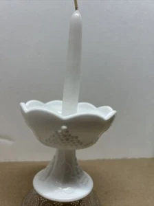 Vintage Indiana Colony Harvest Grape Milk Glass Candle Holder - Picture 1 of 10