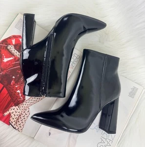 Bamboo Harper Pointed Toe Faux Patent Leather Ankle Bootie Black Size 8.5 - Picture 1 of 11