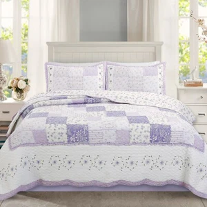 Love of Lilac Real Patchwork 100%Cotton Quilt Set, Bedspread, Coverlet - Picture 1 of 8