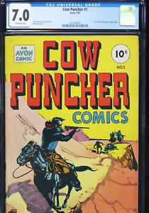COW PUNCHER #1 - CGC-7.0, OW - Avon - Kubert - Golden Age - Bild 1 von 3
