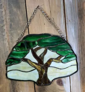 Stained Hanging Glass Sun Catcher Tree Nature Design 9” X 10” - Picture 1 of 6