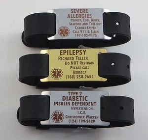 Medical Alert Id Dark Laser Bracelet - Free Custom Engraving Personalization - Picture 1 of 5