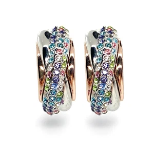 Two Tone Multi-Colored Hoop Swarovski Elements Crystal Earrings 18K Gold Plated - Picture 1 of 3