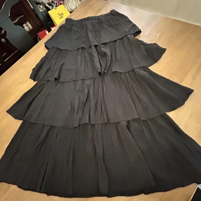 Abercrombie & Fitch Skirt Womens Small Black Tiered Ruffle Maxi Lined Side Zip - Image 1 of 4