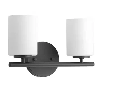 Progress Lighting Replay 2-Light Textured Black Etched Glass Bath Vanity Light - Image 1 of 4