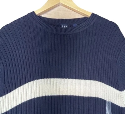 VTG NWT Gap Ribbed Knit Pullover Sweater Unisex L Navy White Stripe 90s - Image 1 of 4