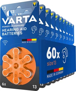 Batterie per Apparecchi Acustici Tipo 13, 60 Pezzi, Arancione, Pile Power on Dem - Foto 1 di 11