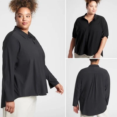 Novo com etiquetas Athleta Urbanite Top Plus 3X 24W 26W preto elástico relaxado peso pena - Imagem 1 de 4