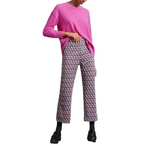 Anthropologie Dolan Beth Cropped Black Pink Geometric Flare Pants Size Large - Picture 1 of 10