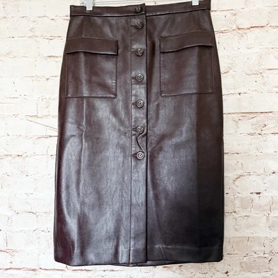 Ann Taylor Womens Faux Leather Pencil Skirt Size 6 Dark Brown - Image 1 of 4
