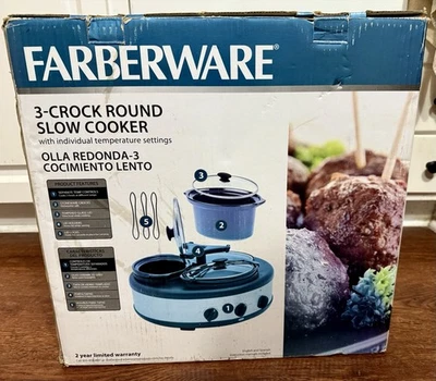 NUEVO EN CAJA Farberware Olla de 3 Vasos Triple Olla de cocción lenta 1,5 cuartos Calentador Fiesta Buffet Foto 1 de 4
