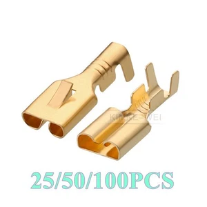 6.3mm Electrical Wiring Spade Pickling Crimp Female Socket Pin Terminals Contact - Picture 1 of 2