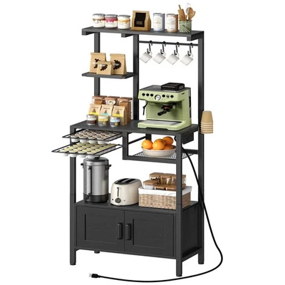 Rack para padeiros com tomada elétrica, suporte para micro-ondas com armazenamento, barra de café com ... - Imagem 1 de 4