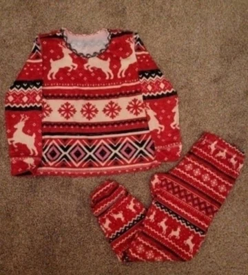 Justice Sleep Girls 2 Piece Red Christmas/ Holiday Winter Pajama Set Size 7 - Image 1 of 4