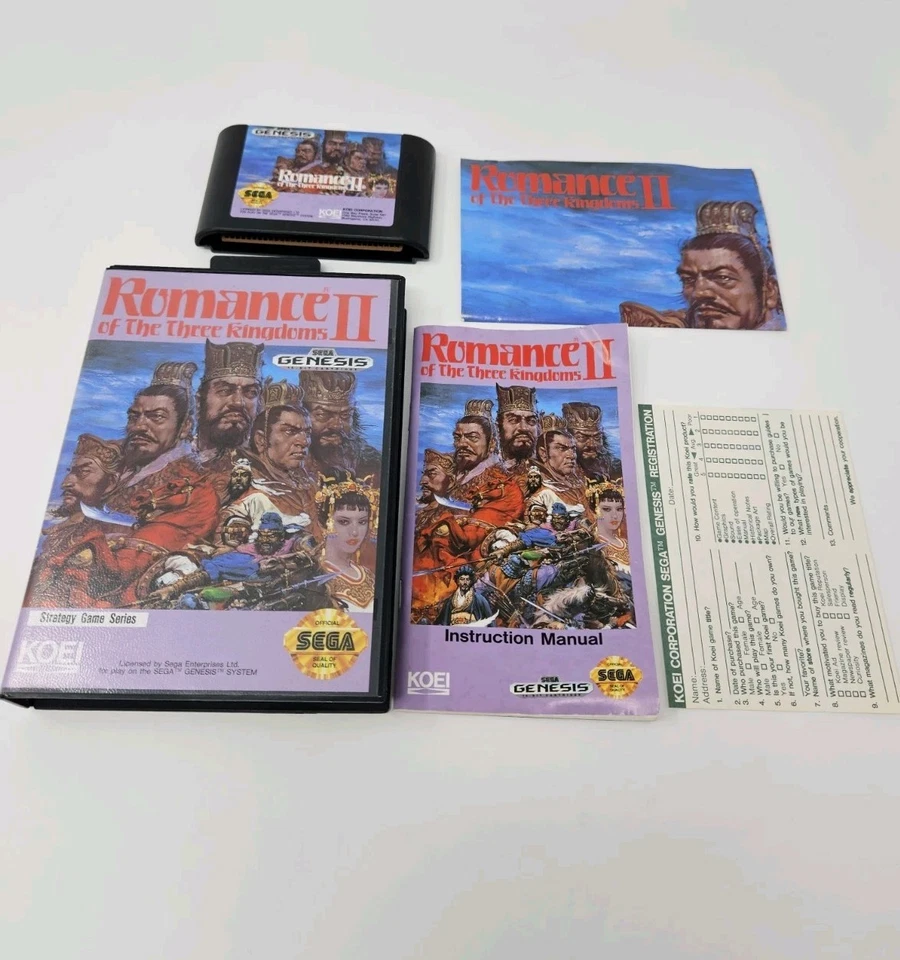 ROMANCE OF THE THREE KINGDOMS II SEGA Genesis 100% 完整带盒海报和注册 — 第 1/4 张图片