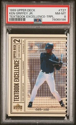 1999 UPPER DECK TEXTBOOK EXCELLENCE TRIPLE #T27 KEN GRIFFEY JR SP #25/100 PSA 8 - Image 1 of 2