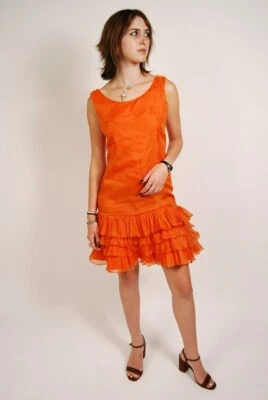 Vestido con Volantes Años 50 (S) Vintage Naranja Moveo Cóctel Pequeño Swing Dance Slim Fit Foto 1 de 4
