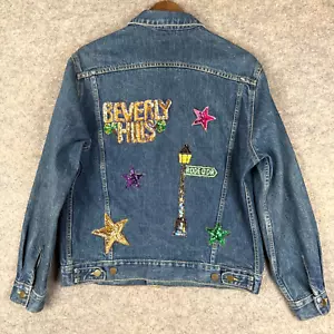 Vintage Guess Denim Trucker Jacke Erwachsene Medium Beverly Hills Rodeo Pailletten 80er RAR - Bild 1 von 20
