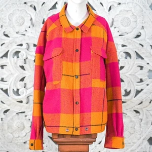 Scotch & Soda karierte Wollmischung Jacke L Damen rosa orange leuchtend selten - Bild 1 von 17