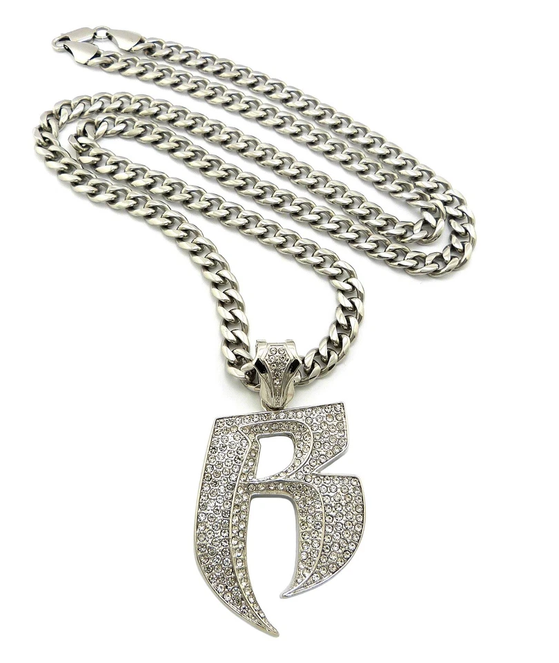 PIEZA ICE BLING RUFF RYDERS CON CADENA CUBANA ACERO INOXIDABLE 6mm 30" Foto 1 de 2