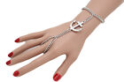Women Bracelet Silver Metal Hand Chain Links Slave Ring Anchor Connected Wrist