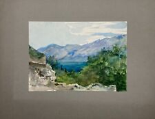 Aquarell Impressionist 1899 Italien Lago di Garda Gardasee Küste bei Gargnano