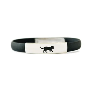 Bracciale Gatto Nero - Silicone e Acciaio Inox NUOVO - Foto 1 di 5