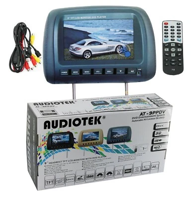 2x Audiotek 9" Grey Headrest TFT LCD Monitor with DVD System 1x Dvd 1x No Dvd  - Image 1 of 4
