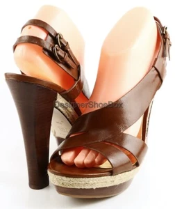 Marciano Sybil braune Leder Designer Schuhe offene Zehenpartie Plateau Sandalen Absätze 9,5 - Bild 1 von 4