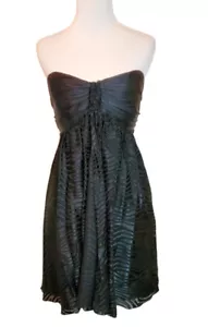 Express Dress 10 Strapless Silk Mini Zebra Ruched Y2K Party Going Out Black Sexy - Picture 1 of 5