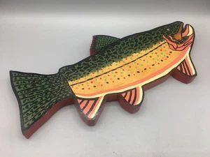 Folk Art Wooden Brook Trout Wall Art Handcrafted & Painted 14.5 Inches - Picture 1 of 13