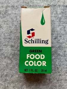 VINTAGE Schilling Food Coloring Green Shade Box Bottle 1 Oz, 2/3 Full - Picture 1 of 7